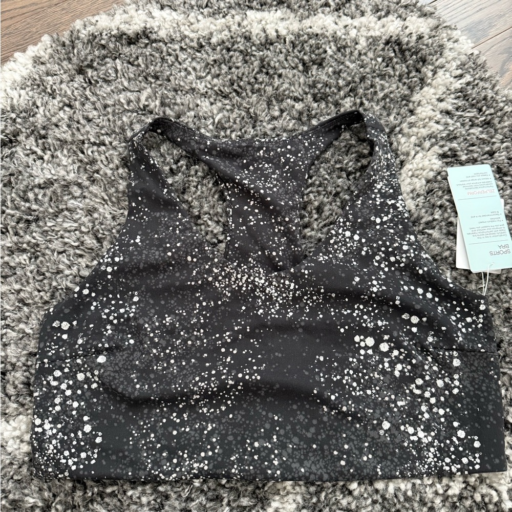Women's Zella Black and White Speckled Sports Bra - Size Large - NWT
